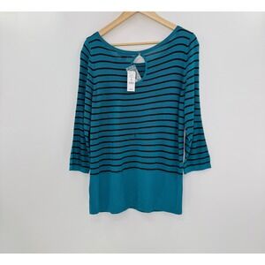 White‎ House Black Market Lotus Striped 3/4 Sleeve Top XL New with Flaws Preppy